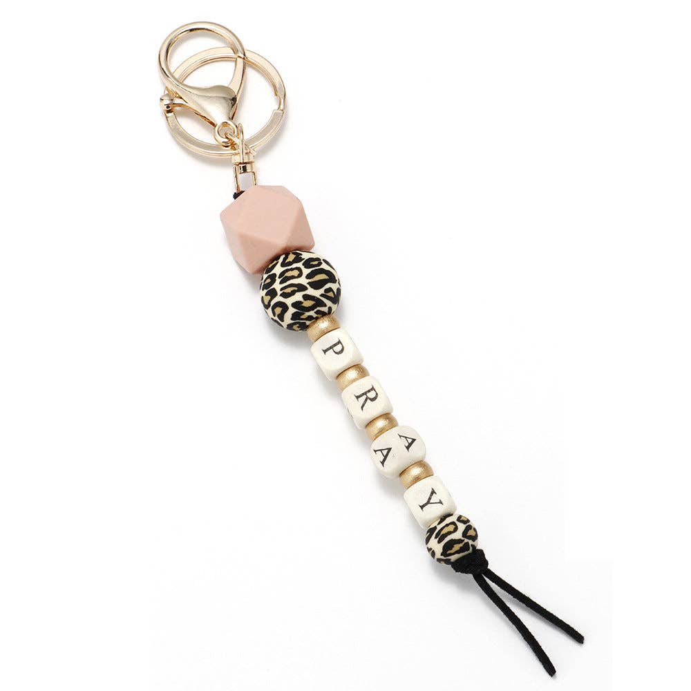 Silicone Wooden Letter Beaded Keychain: FAITH