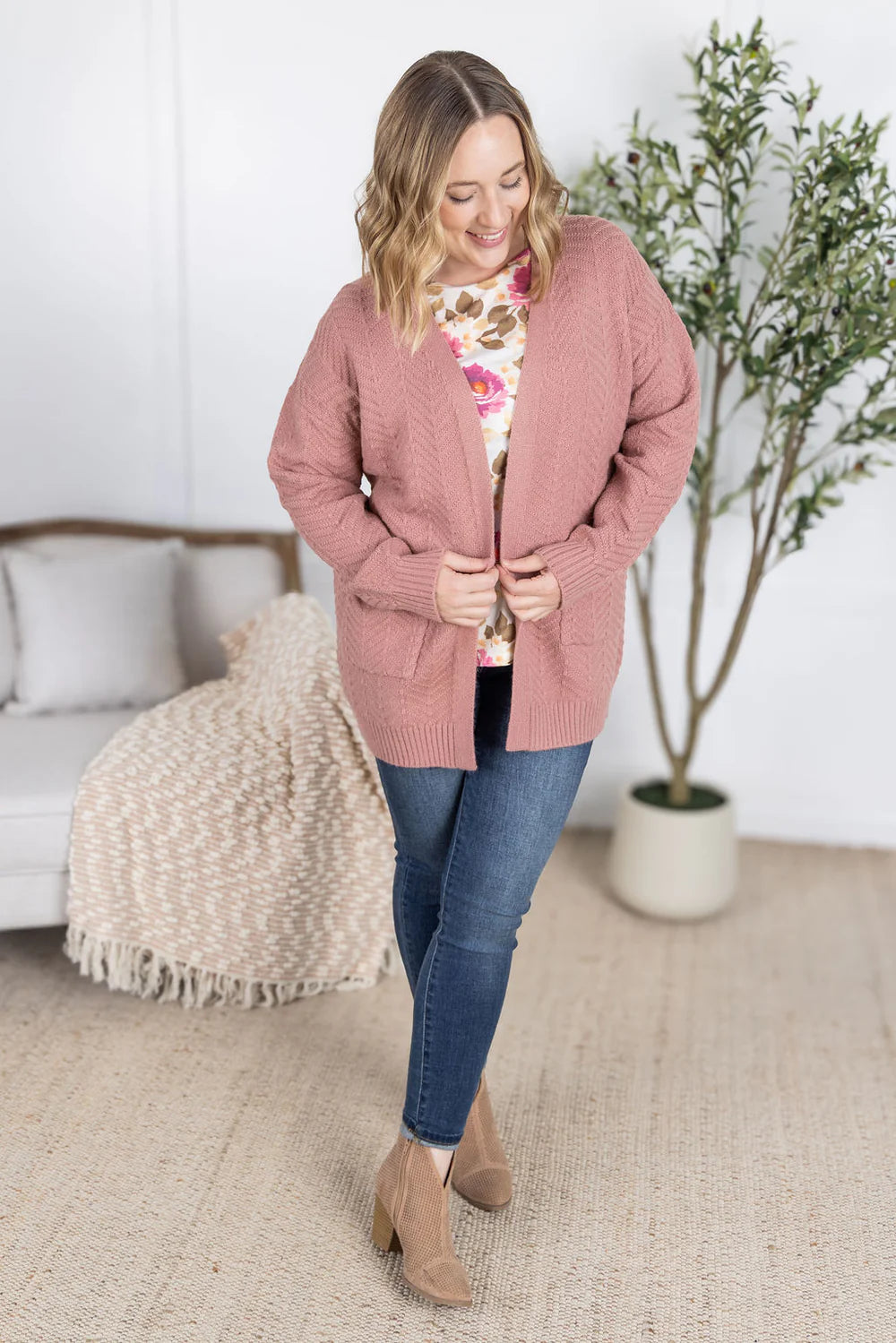 The Billie Open Knit Cardigan - Dusty Rose