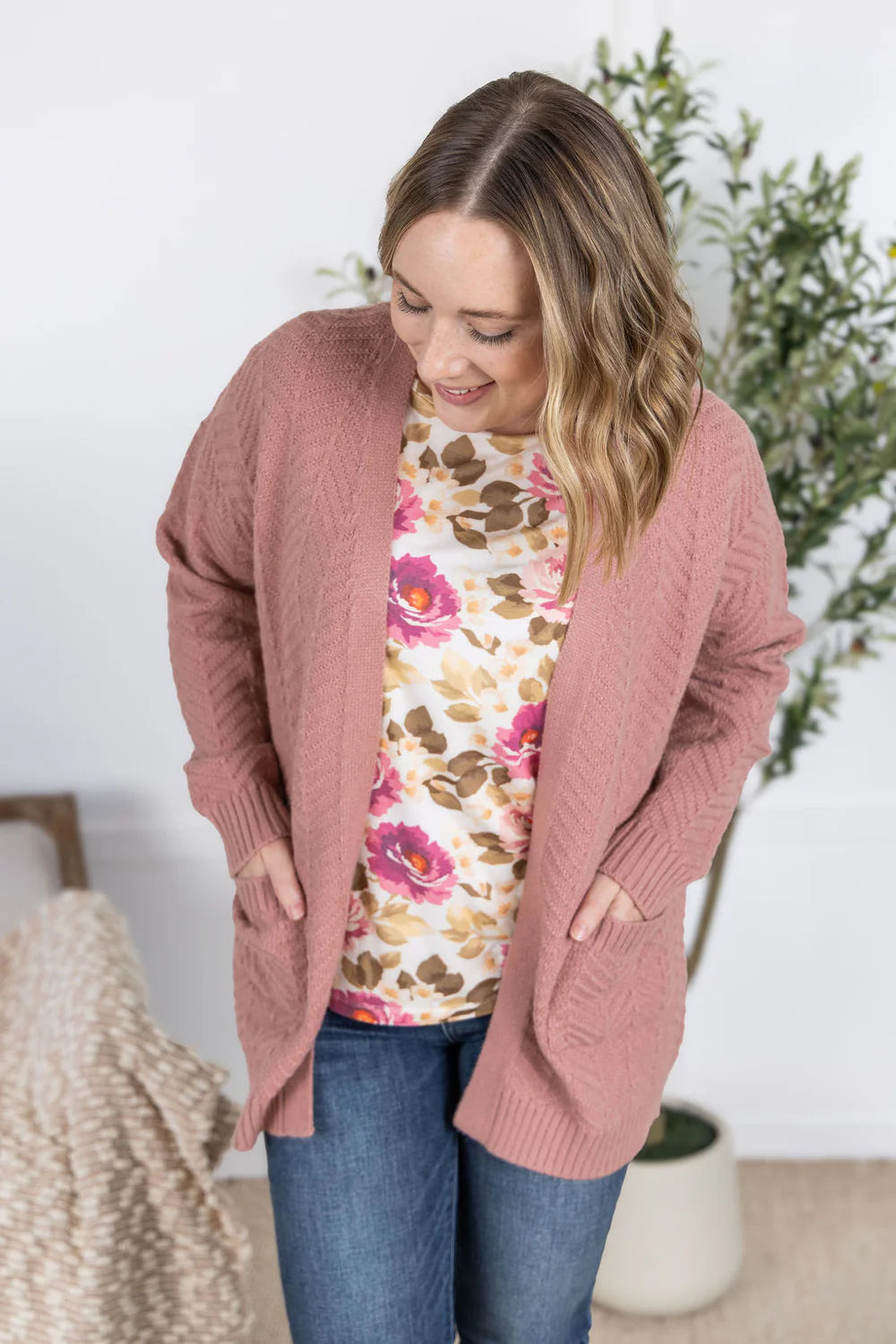 The Billie Open Knit Cardigan - Dusty Rose