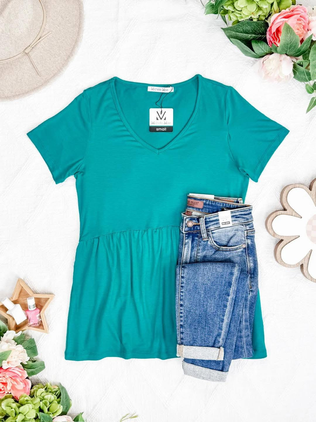 The Sarah Ruffle Top:Teal