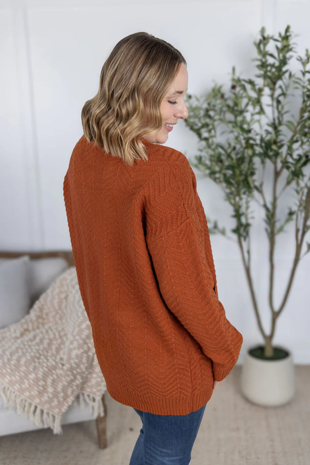 The Billie Open Knit Cardigan - Rust