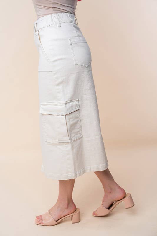 The Mindy Denim Cargo Skirt: Cream
