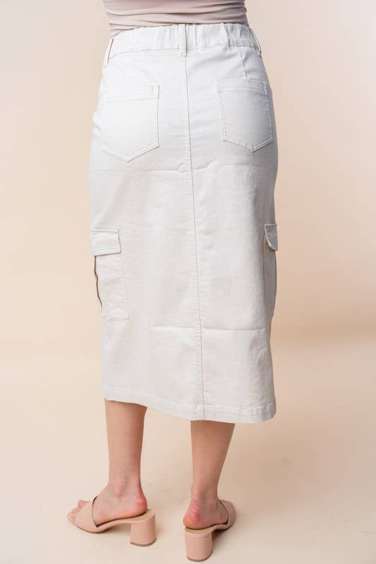 The Mindy Denim Cargo Skirt: Cream