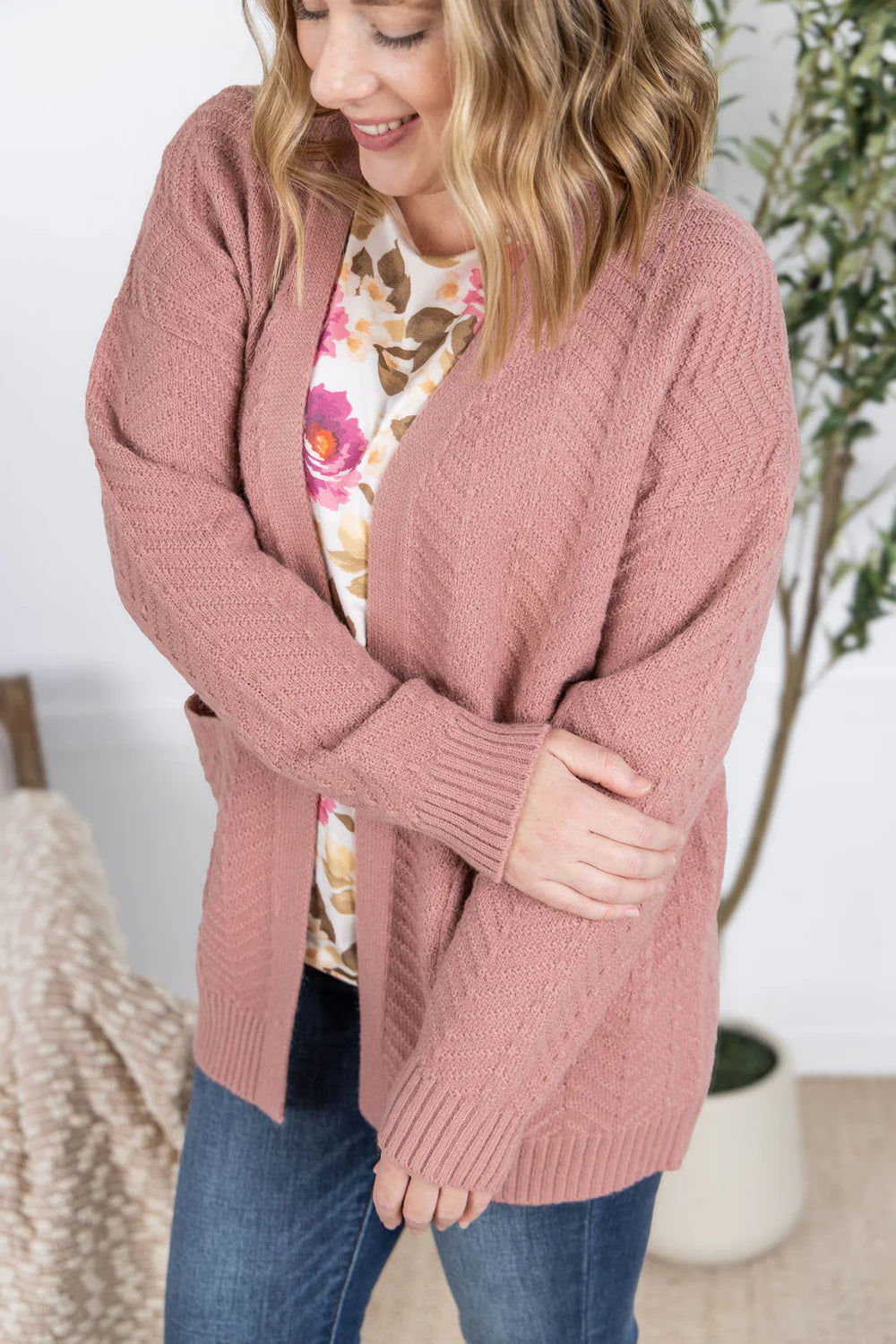 The Billie Open Knit Cardigan - Dusty Rose