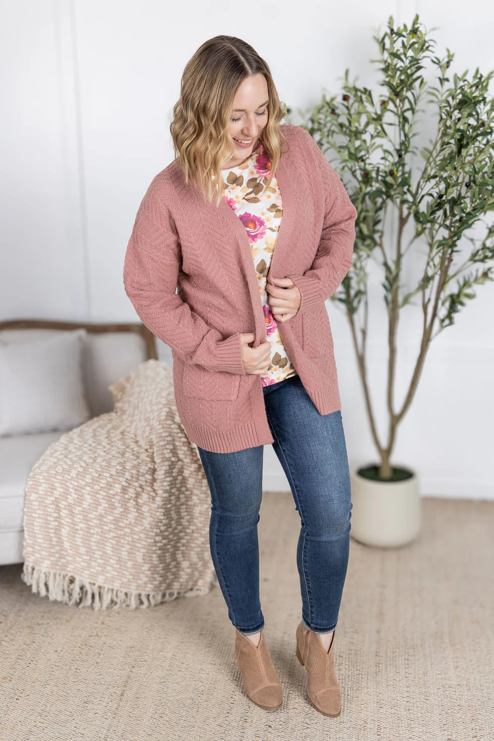 The Billie Open Knit Cardigan - Dusty Rose