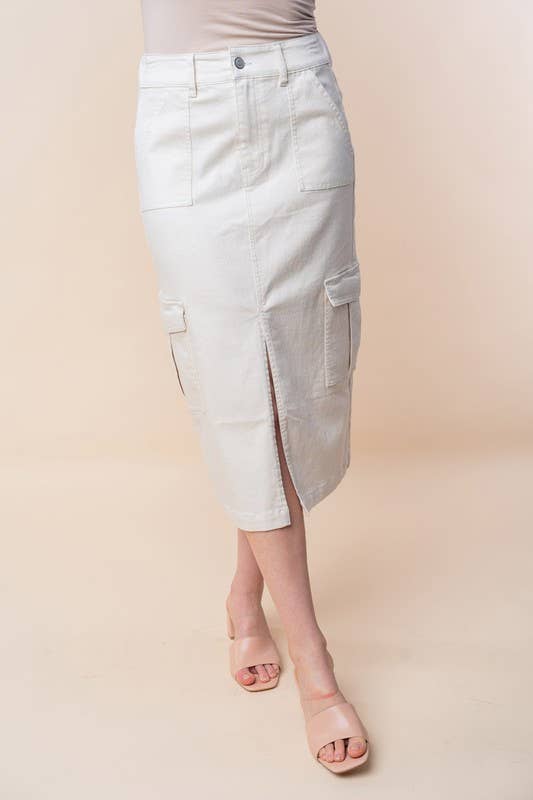 The Mindy Denim Cargo Skirt: Cream