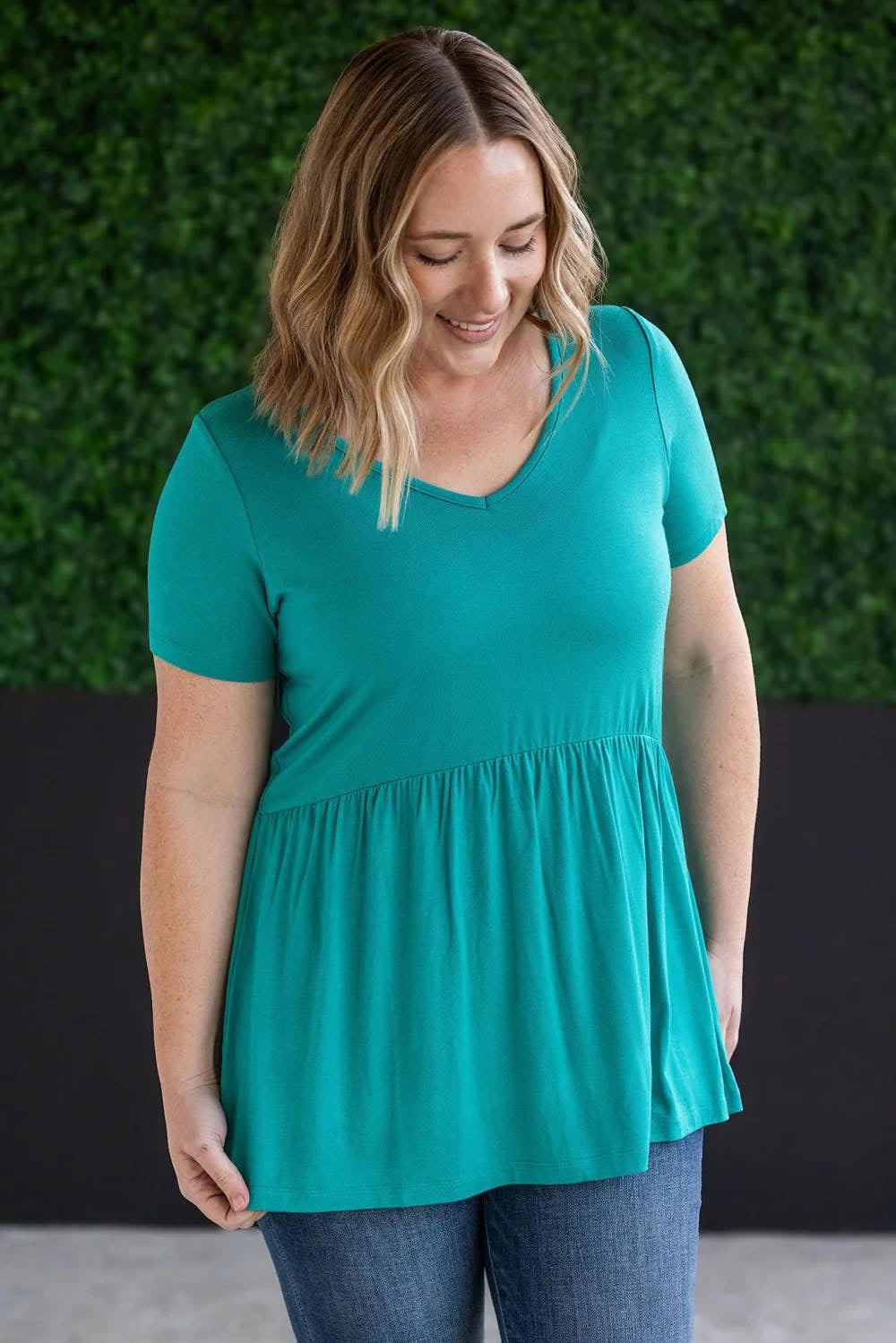 The Sarah Ruffle Top:Teal