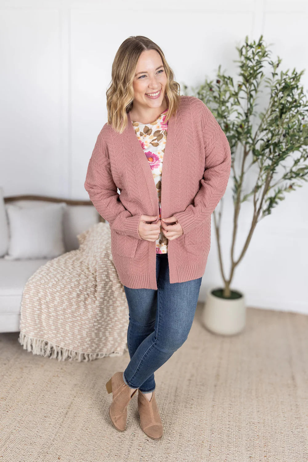 The Billie Open Knit Cardigan - Dusty Rose
