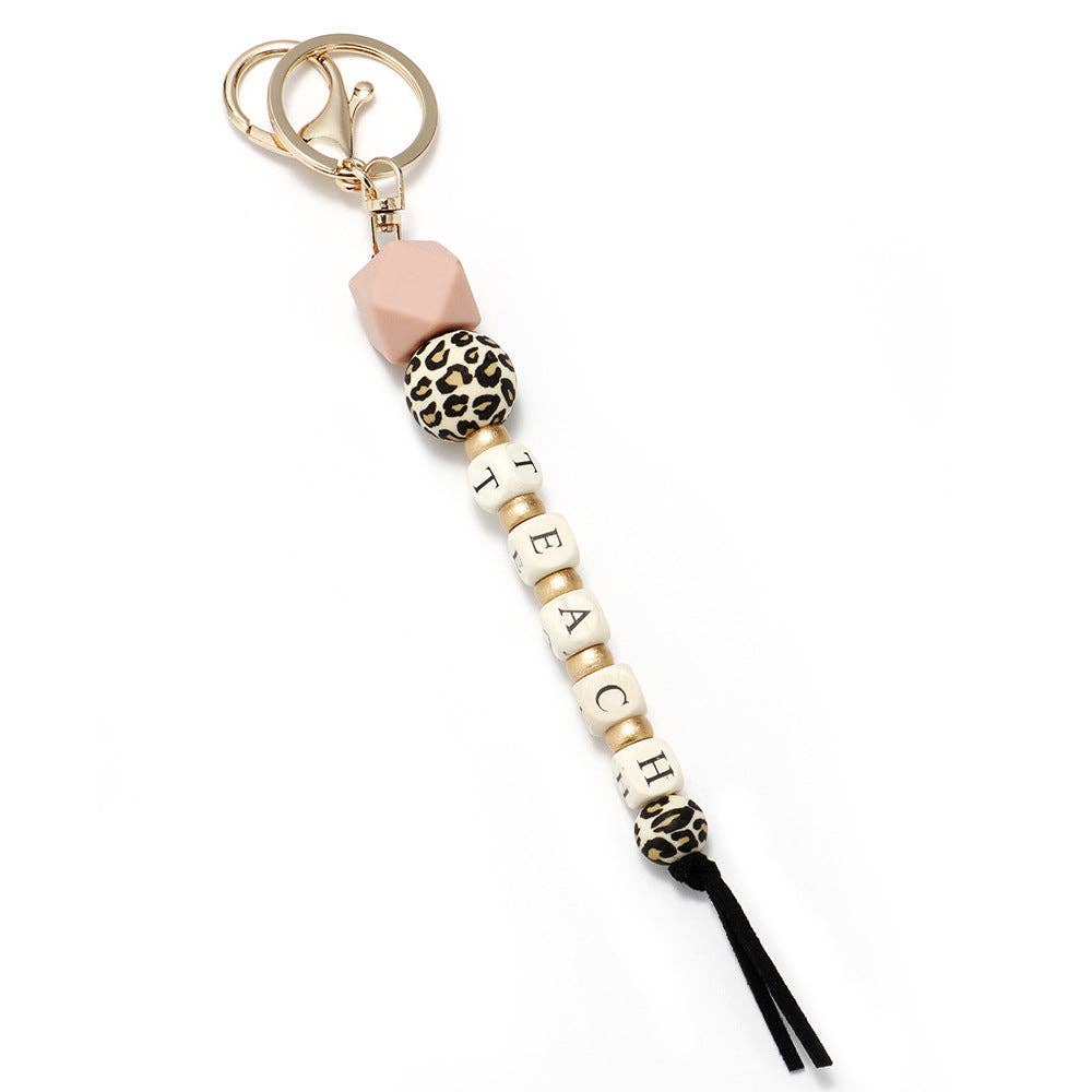 Silicone Wooden Letter Beaded Keychain: FAITH