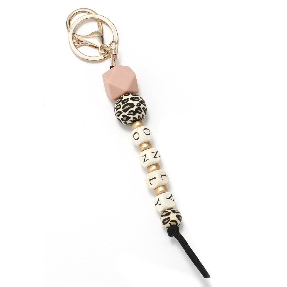 Silicone Wooden Letter Beaded Keychain: FAITH