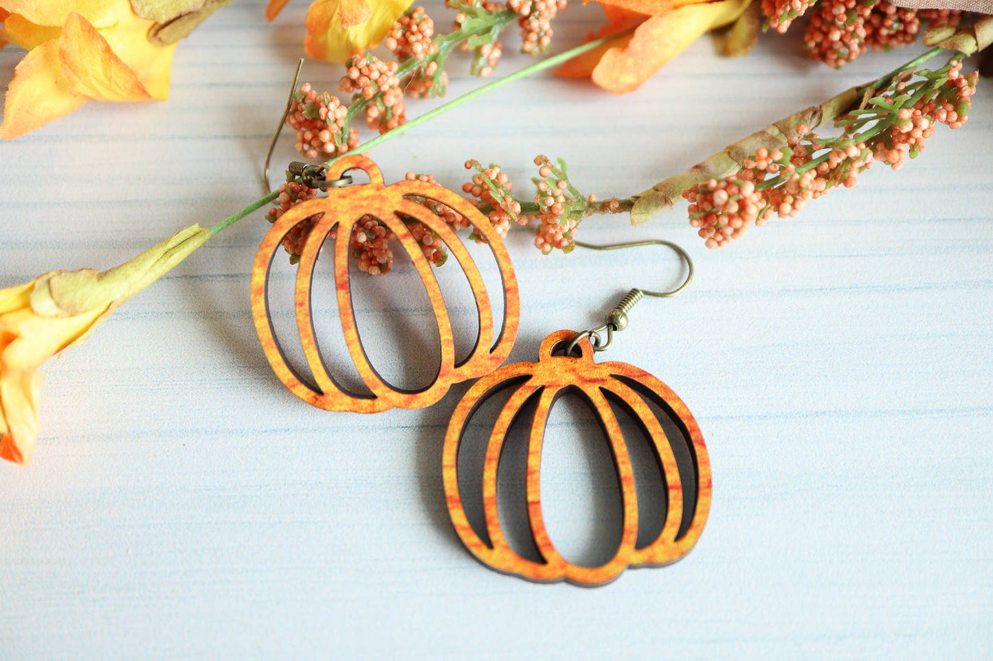 Cut Pumpkin Wood Earrings