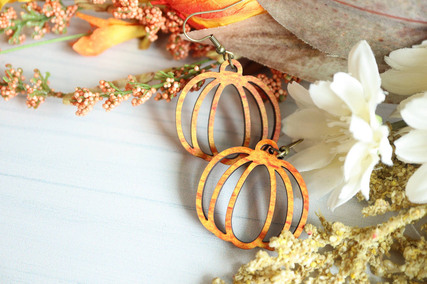 Cut Pumpkin Wood Earrings