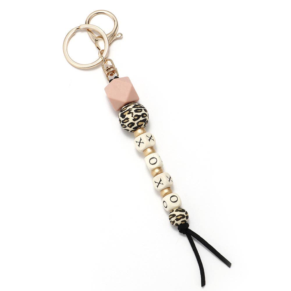 Silicone Wooden Letter Beaded Keychain: PRAY