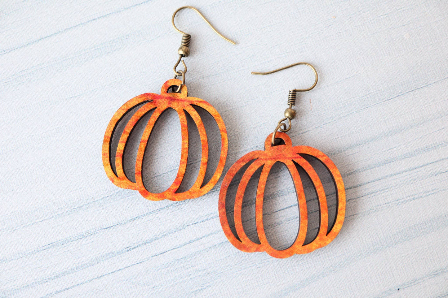 Cut Pumpkin Wood Earrings