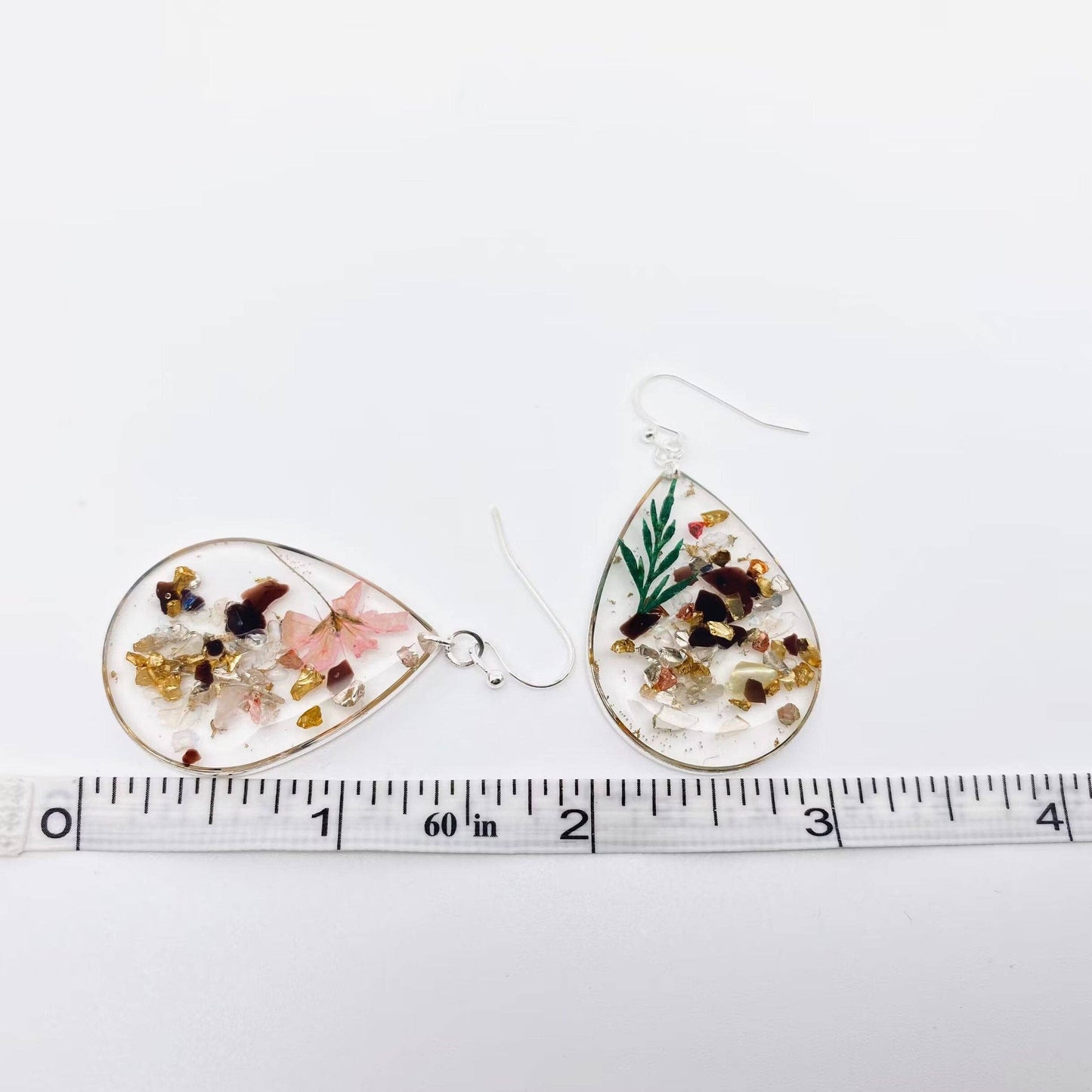Floral and Leaf Mixed Media Drop Earrings with Stone Accents