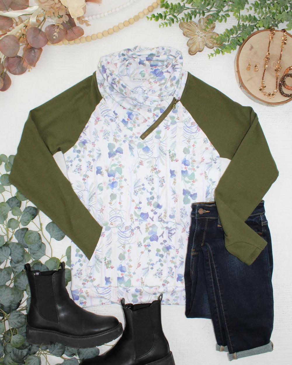 The Zoey Zip Cowl- olive