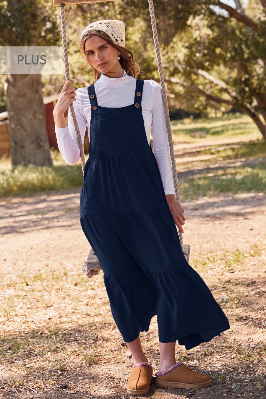 Plus Solid Button Sling Tiered Midi Dress: Black / 3XL