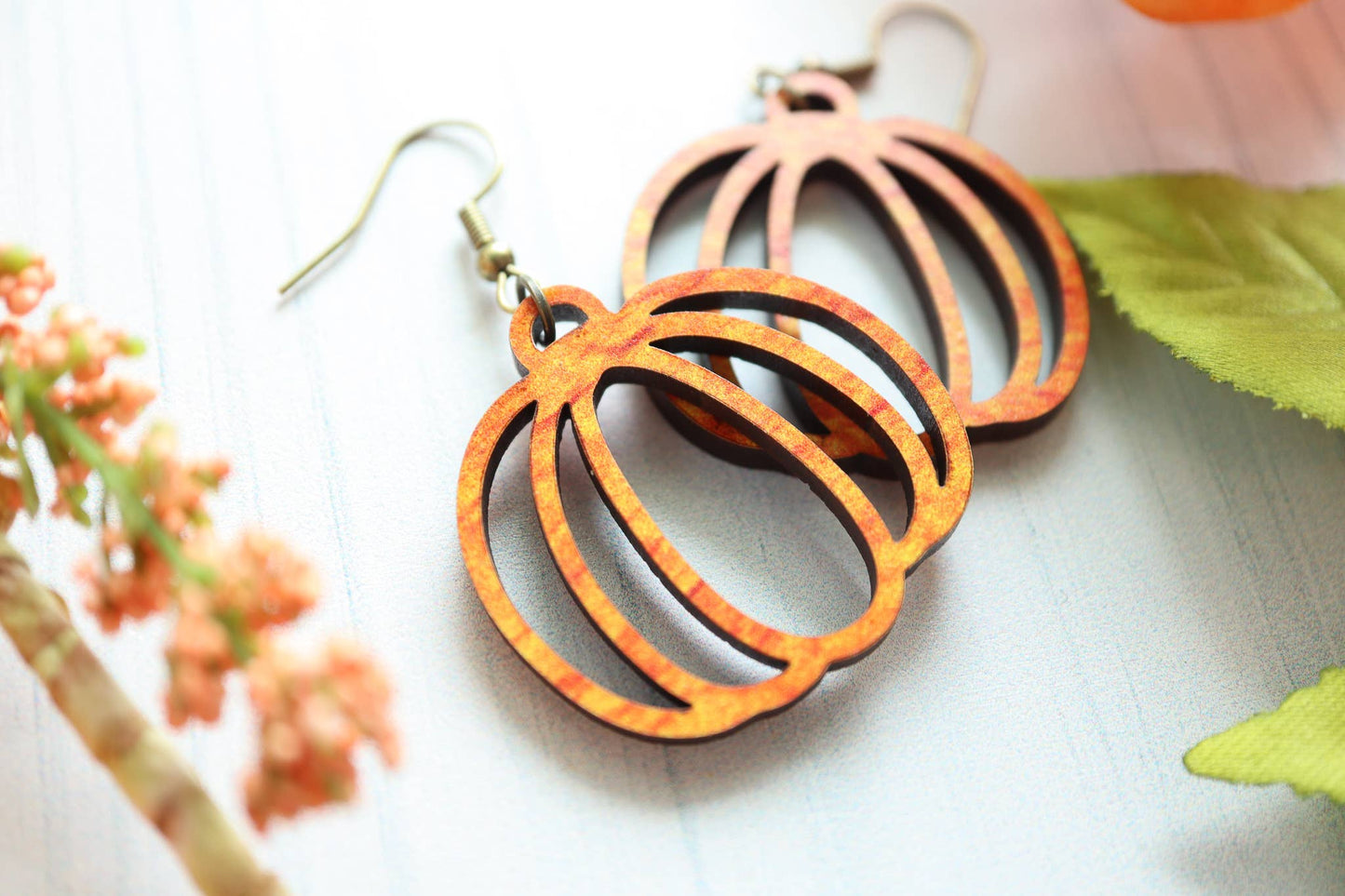 Cut Pumpkin Wood Earrings