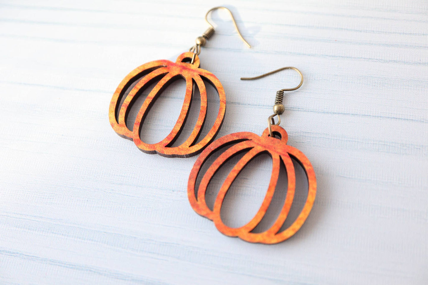 Cut Pumpkin Wood Earrings