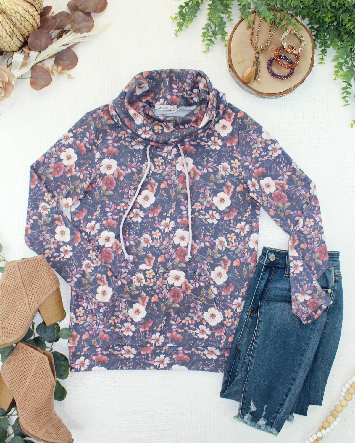 The Becca Funnel Neck Sweatshirt - Floral