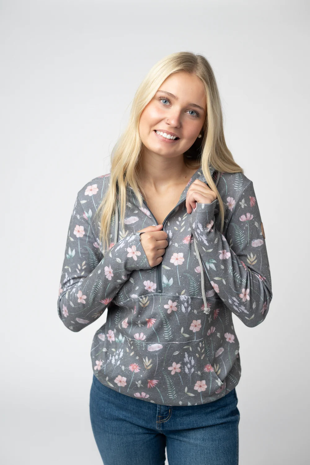 The Wildflower Half Zip Hoodie-Gray