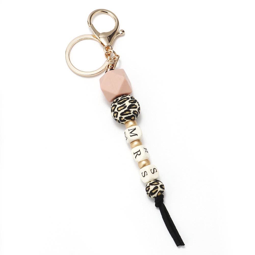 Silicone Wooden Letter Beaded Keychain: PRAY