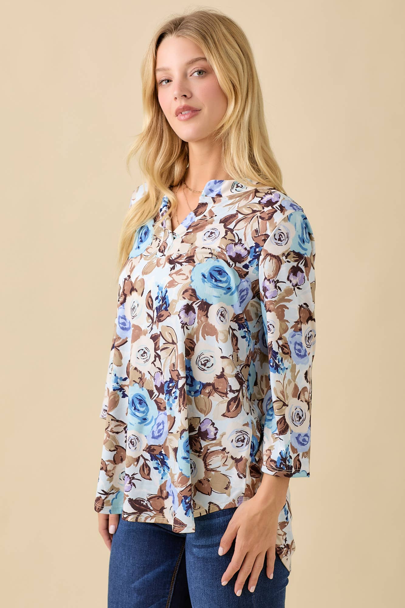 The Rosemary Top - Blue Floral