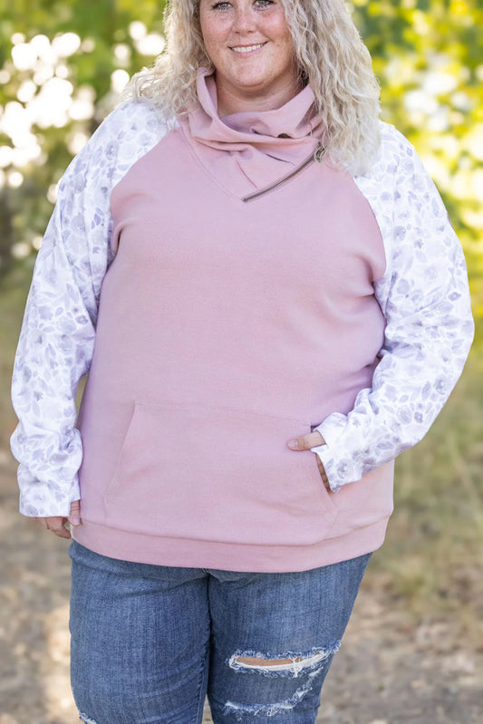 The Zoey Zip Cowl Neck Sweatshirt - Blush