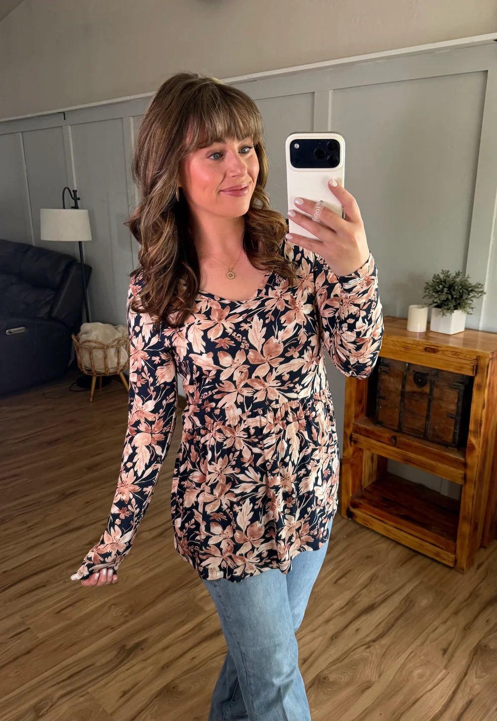 The Sarah Ruffle Top- Navy Autumn Floral