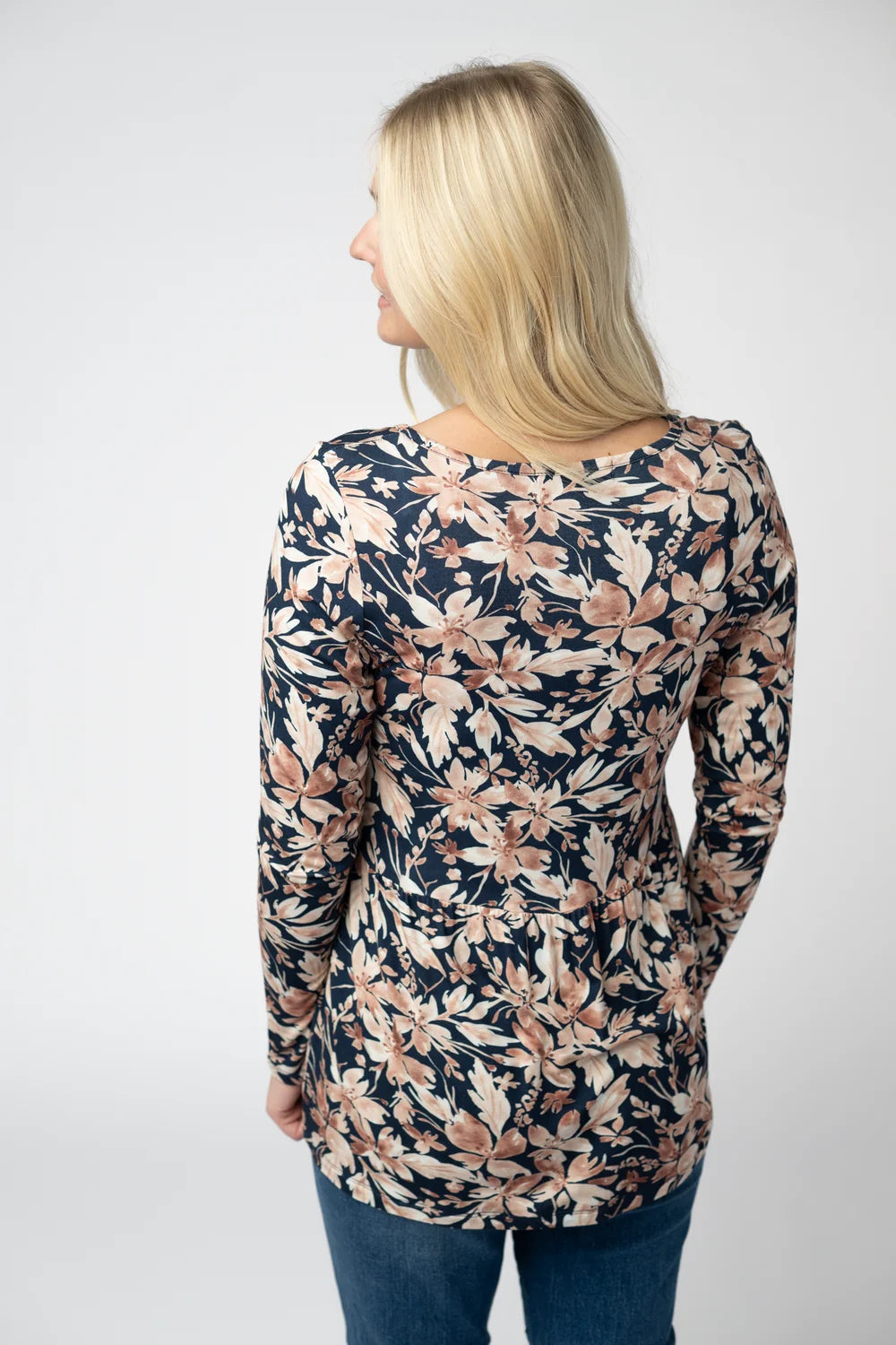 The Sarah Ruffle Top- Navy Autumn Floral