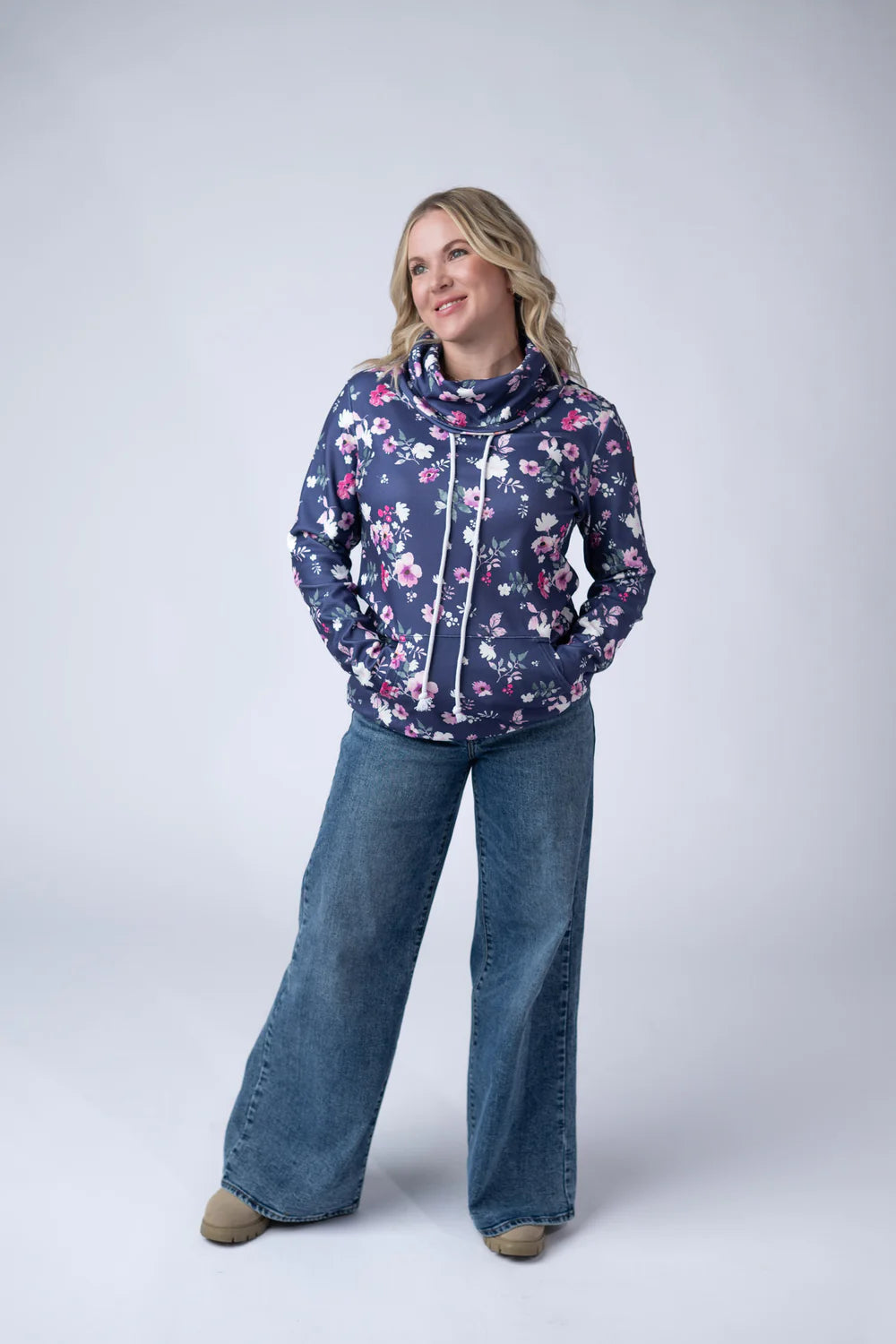 The Marie Funnel Neck- Navy
