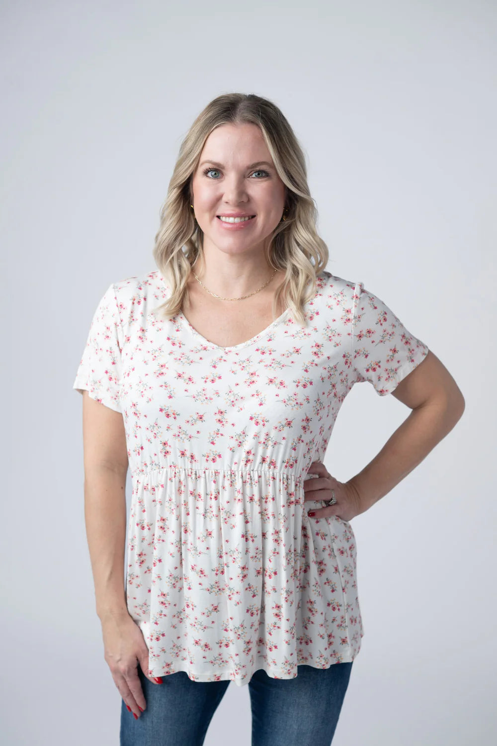 The Sarah Ruffle Top- Micro Pink Floral