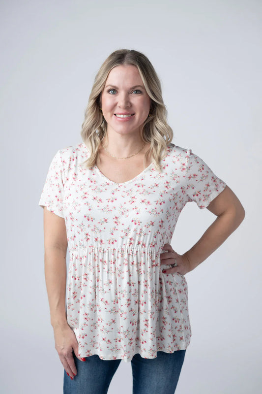 The Sarah Ruffle Top- Micro Pink Floral