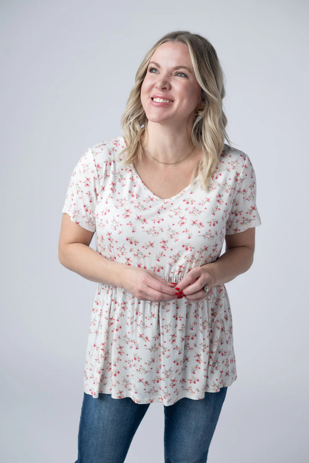 The Sarah Ruffle Top- Micro Pink Floral