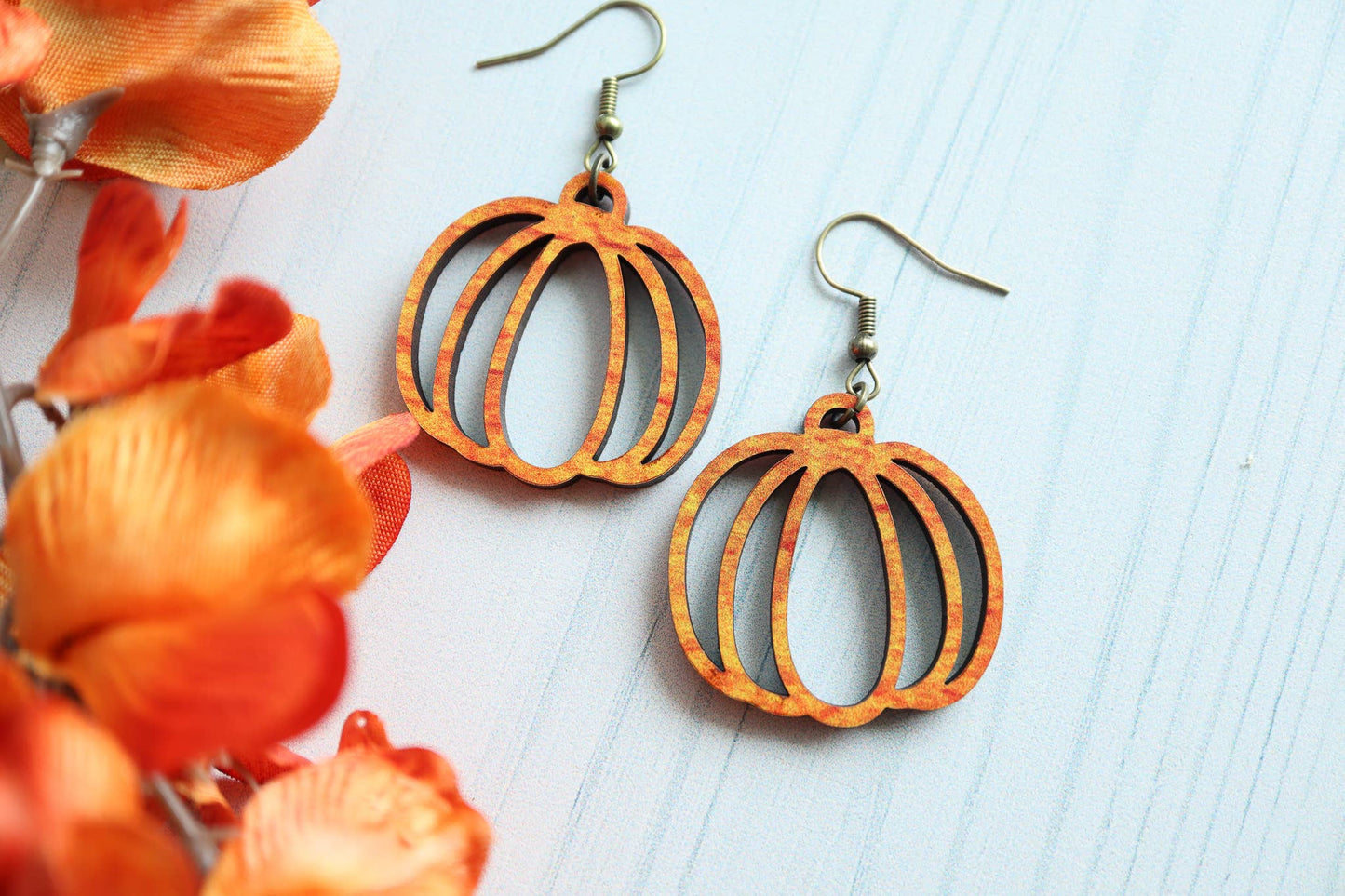 Cut Pumpkin Wood Earrings