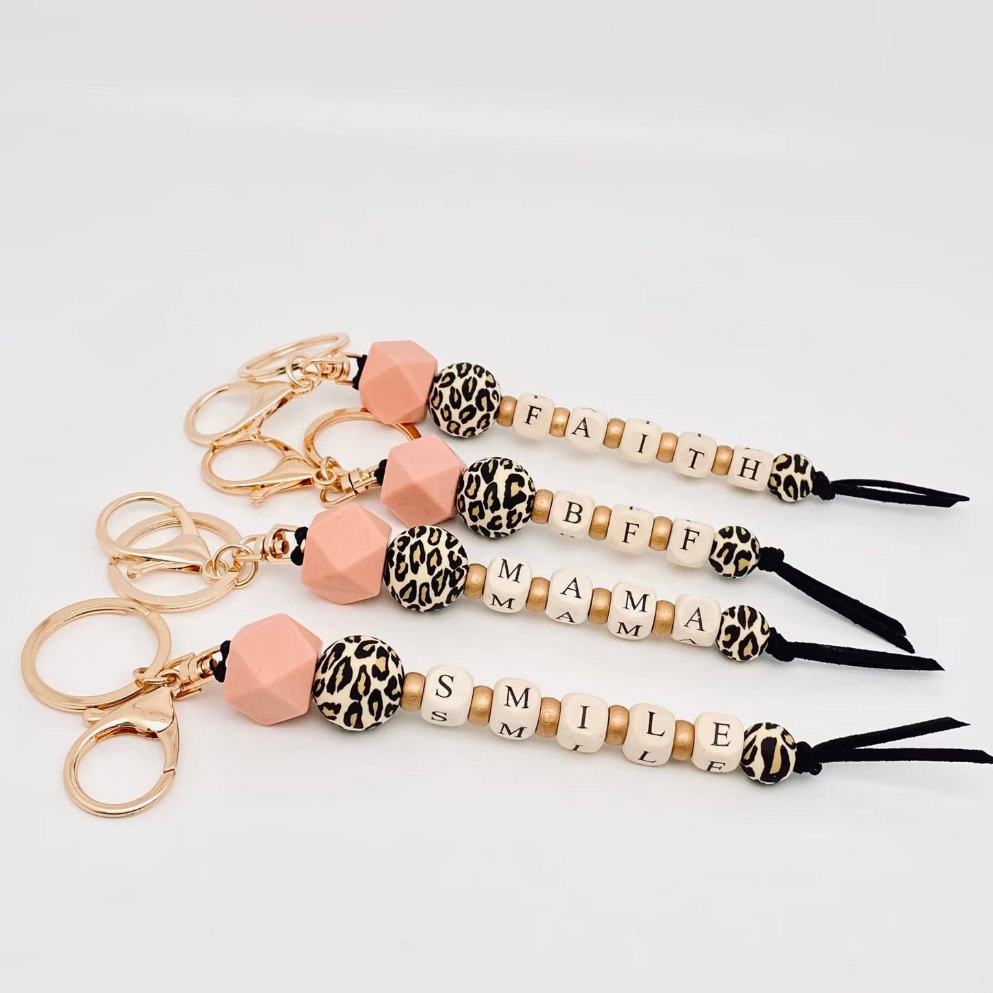 Silicone Wooden Letter Beaded Keychain: PRAY