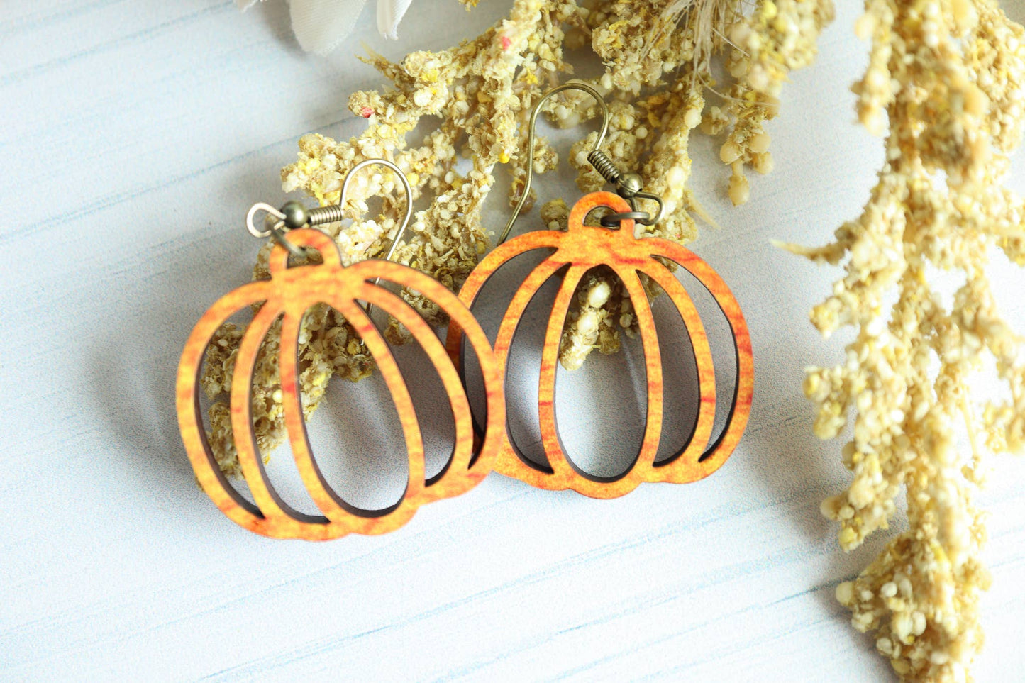 Cut Pumpkin Wood Earrings