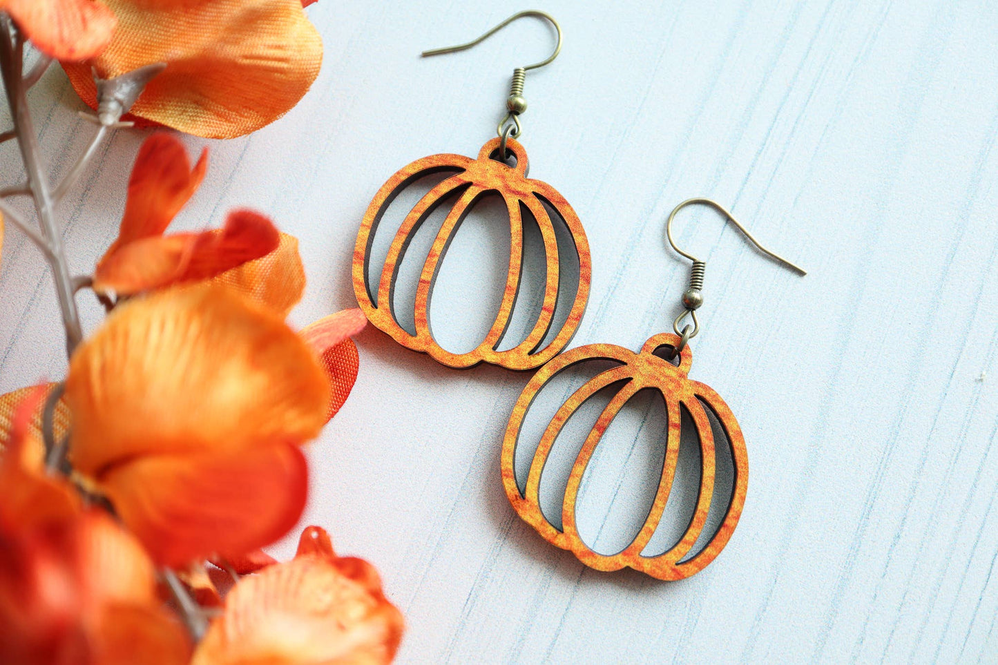 Cut Pumpkin Wood Earrings