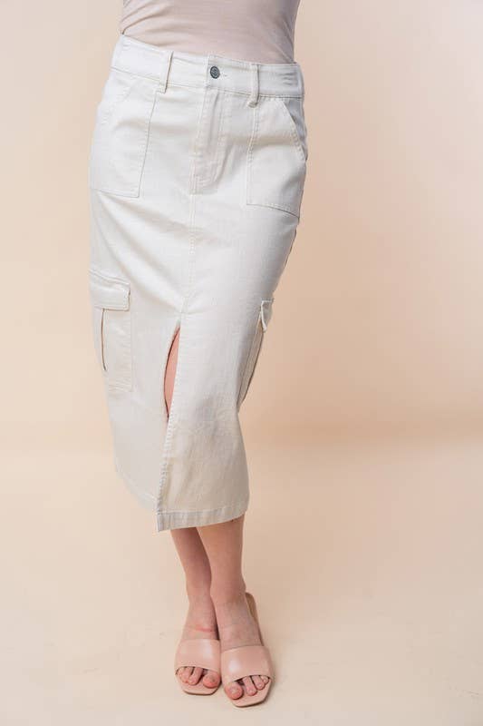 The Mindy Denim Cargo Skirt: Cream