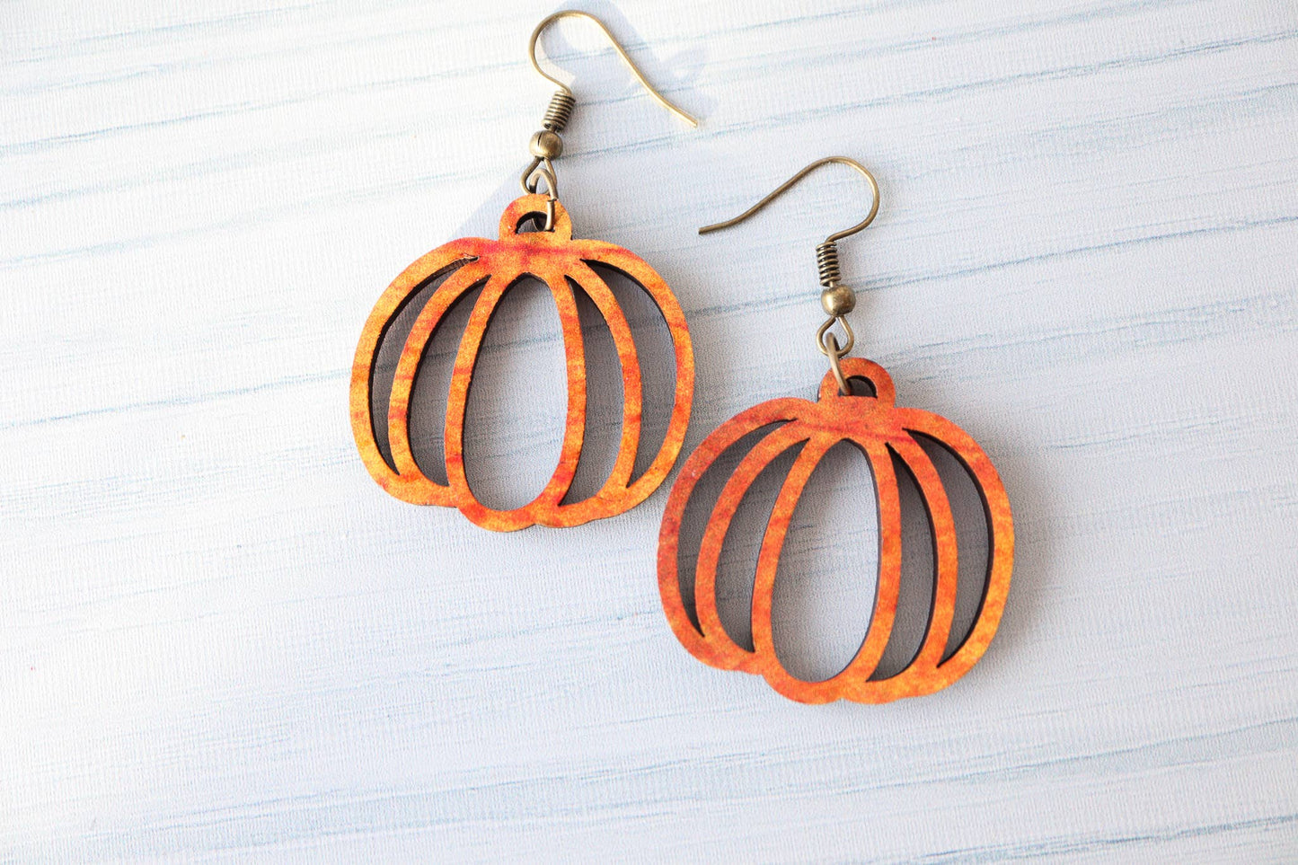 Cut Pumpkin Wood Earrings