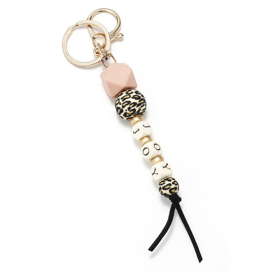Silicone Wooden Letter Beaded Keychain: JOY