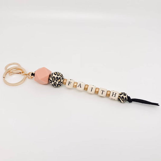 Silicone Wooden Letter Beaded Keychain: FAITH